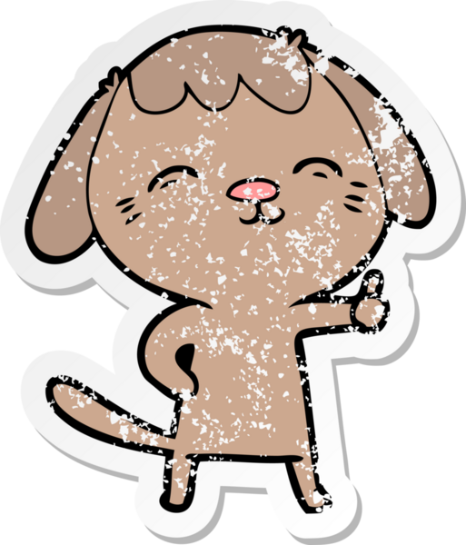 Mutlu bir karikatür köpeğinin sıkıntılı çıkartması. Bir insan tarafından çizilmiş baş parmak işareti.