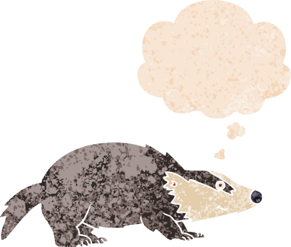 Düşünce baloncuklu çizgi film porsuğu bir insan tarafından çizilmiş dertli retro desenli.