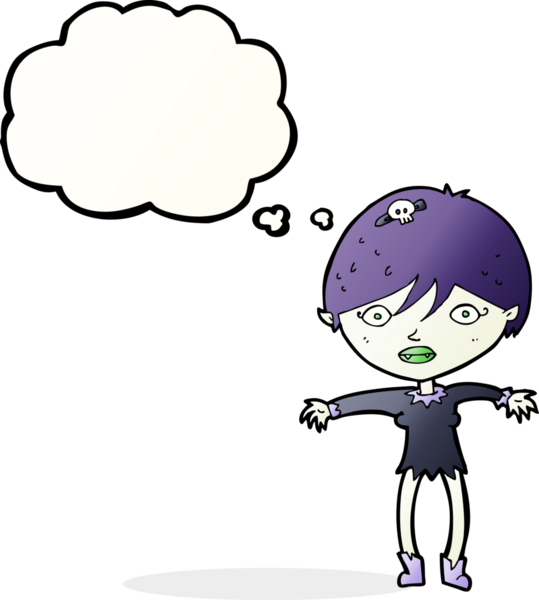 Bir insan tarafından çizilmiş düşünce balonlu vampir kız.