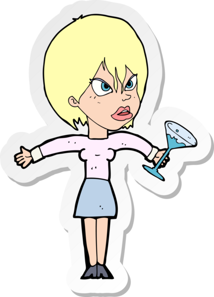 Bir insan tarafından çizilmiş içkili bir karikatür kadının çıkartması.