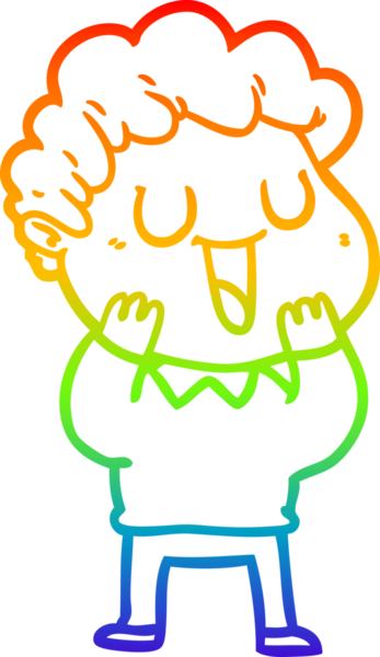 Gökkuşağı gradyan çizgisi bir insan tarafından çizilmiş gülen bir karikatür adamın çizimi