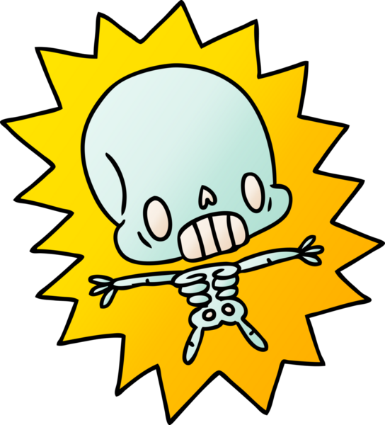 gradyan karikatür çizimi kawaii bir insan tarafından çizilmiş iskelete elektrik verdi