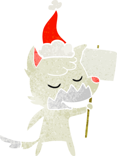 Bir insan tarafından çizilmiş Noel Baba şapkası takan bir tilkinin eski bir çizgi filmi.