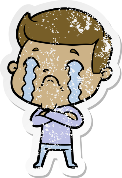 Bir insan tarafından çizilmiş ağlayan bir karikatürcünün sıkıntılı çıkartması.