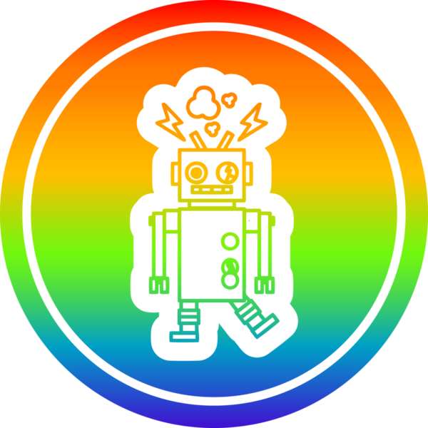arızalı robot dairesel simgesi gökkuşağı gradyan bir insan tarafından çizilmiş