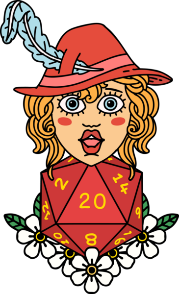 Bir insan tarafından çizilmiş 20 zarlı Retro Dövme Tarzı insan ozanı