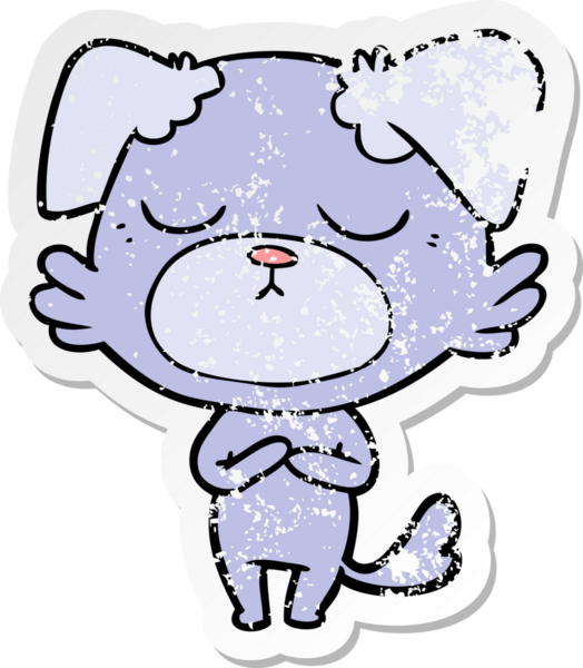 Bir insan tarafından çizilmiş şirin bir köpeğin sıkıntılı çıkartması.