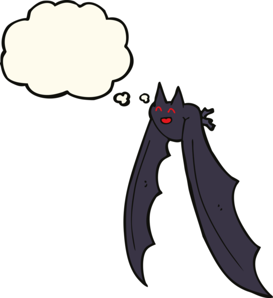 Bir insan tarafından çizilmiş düşünce baloncuklu uçan yarasa.