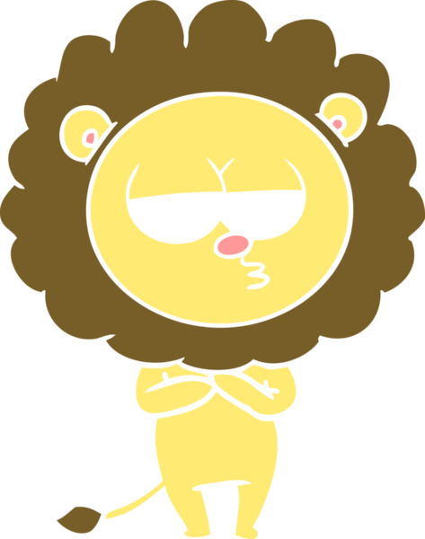 Bir insan tarafından çizilmiş düz renkli çizgi film yorgun aslan