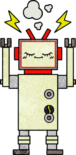 Bir insan tarafından çizilmiş dans eden bir robotun retro grunge dokusu.