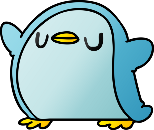 bir insan tarafından çizilmiş sevimli bir penguenin gradyan çizimi kawaii