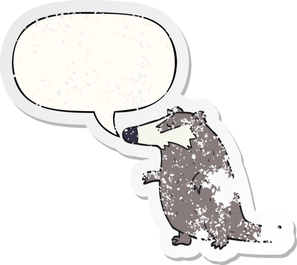 Konuşma baloncuğu olan çizgi film porsuğu bir insan tarafından çizilmiş sıkıntılı eski bir çıkartma