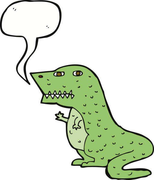 bir insan tarafından çizilmiş konuşma baloncuklu bir dinozor.