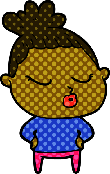 Bir insan tarafından çizilmiş sakin bir kadın çizgi filmi.