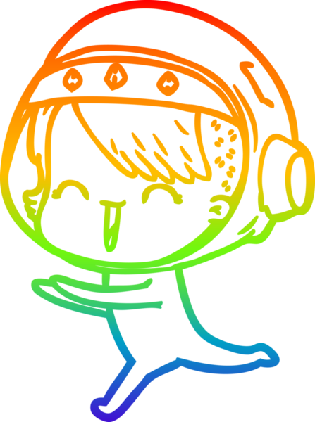 Gökkuşağı gradyan çizimi mutlu bir uzay kızının çizimi bir insan tarafından çizilmiş