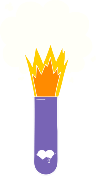 Düz renkli çizgi film, bir insan tarafından çizilmiş test tüpünde patlayan kimyasallar