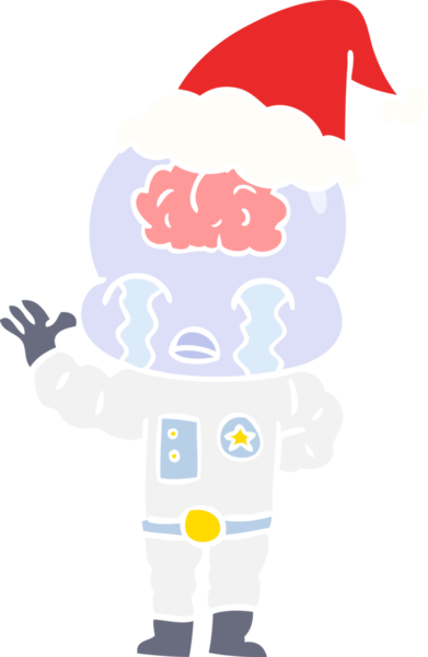 Bir insan tarafından çizilmiş Noel Baba şapkasıyla ağlayan büyük beyinli bir uzaylının el çizimi.