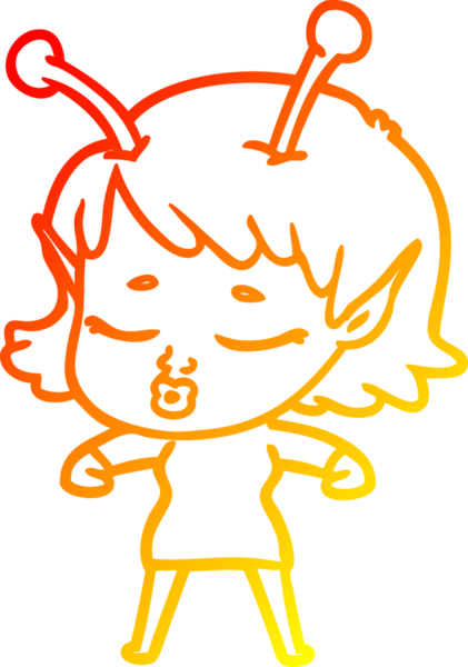 Bir insan tarafından çizilmiş sevimli bir uzaylı kız çizgi filmi.