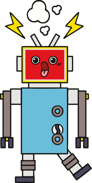 Bir insan tarafından çizilen robot arızasının sevimli karikatürü.