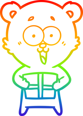 Gülen oyuncak ayının çizdiği gökkuşağı gradyan çizgisi. Bir insan tarafından çizilmiş Noel hediyesi.