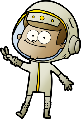 Bir insan tarafından çizilmiş mutlu astronot çizgi filmi.