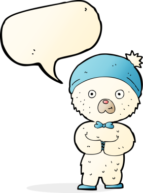 Bir insan tarafından çizilmiş konuşma balonu olan küçük kutup ayısı çizgi filmi.