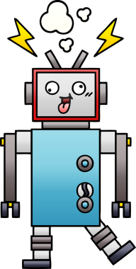 Bir insan tarafından çizilmiş çatlak bir robotun gölgeli çizgi filmi.