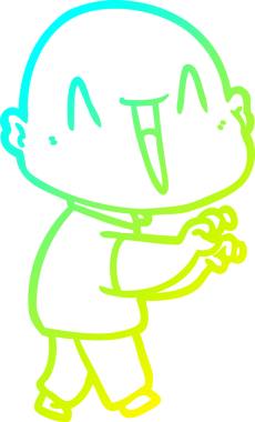 Bir insan tarafından çizilmiş, mutlu, kel bir adamın çizdiği soğuk çizgi.