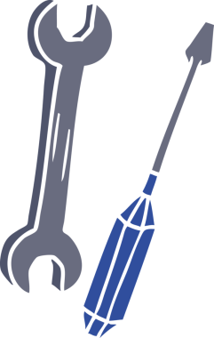 Bir İngiliz anahtarı ve bir insan tarafından çizilmiş bir tornavida karalaması.