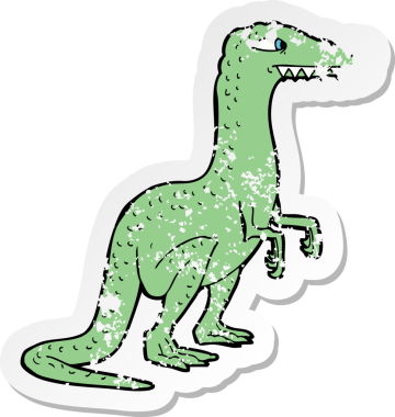 Bir insan tarafından çizilmiş bir karikatür dinozorunun gerilimli çıkartması.