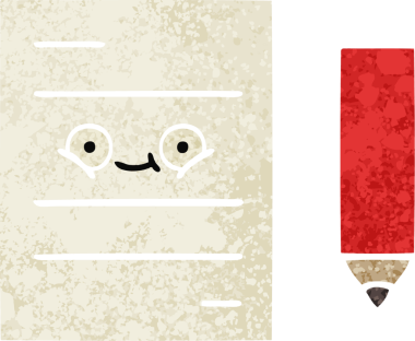 Bir insan tarafından çizilmiş bir test kağıdının retro çizim stili karikatürü