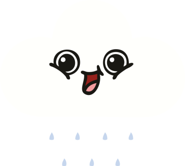 Bir insan tarafından çizilmiş bir yağmur bulutunun düz renkli retro karikatürü