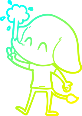 Bir insanın çizdiği suyu püskürten şirin bir filin soğuk eğimli çizgisi.