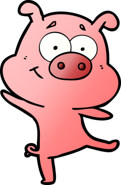 Bir insan tarafından çizilmiş mutlu domuz dansı çizgi filmi.