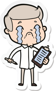 Bir insan tarafından çizilmiş, ağlayan bir çizgi film karakterinin çıkartması.