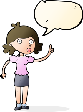 Bir insan tarafından çizilmiş konuşma baloncuğu fikri olan bir karikatür kadın.