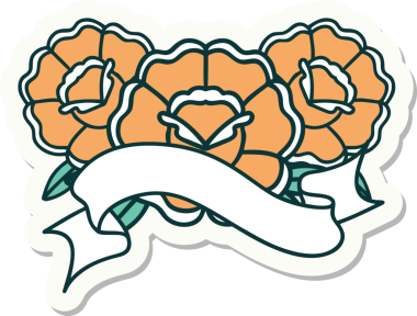 Bir insan tarafından çizilmiş bir buket çiçeğin pankartıyla dövme stili.