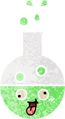 Bir insan tarafından çizilen test tüpünün retro çizim stili karikatürü