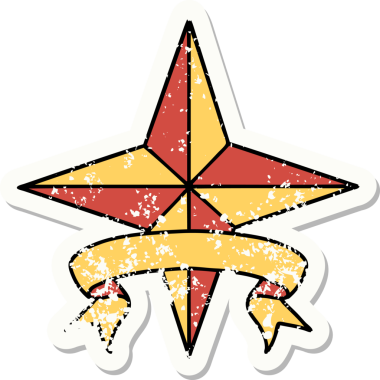 Bir insan tarafından çizilmiş bir yıldızın sancağı olan eski bir etiket.