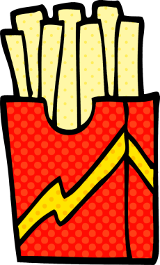 Bir insan tarafından çizilmiş abur cubur kızartmaları.