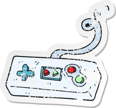 Bir insan tarafından çizilmiş bir çizgi film oyun denetleyicisinin gerilimli etiketi