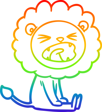 Bir insan tarafından çizilmiş kızgın bir aslanın gökkuşağı gradyanı çizimi