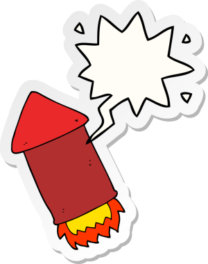 Bir insan tarafından çizilmiş konuşma balonu etiketli çizgi film roketi