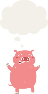 Düşünce baloncuklu çizgi film domuzu insan tarafından çizilmiş.