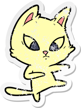 Bir insan tarafından çizilmiş kafası karışmış bir çizgi film kedisinin sıkıntılı çıkartması.