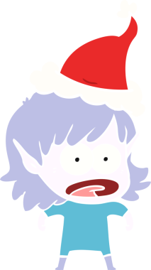 Bir insan tarafından çizilmiş Noel Baba şapkası giyen şok olmuş bir elf kızının el resmi.