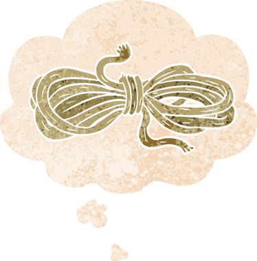 Düşünce baloncuklu çizgi film halatı grunge sıkıntılı retro dokuma tarzı bir insan tarafından çizilmiş