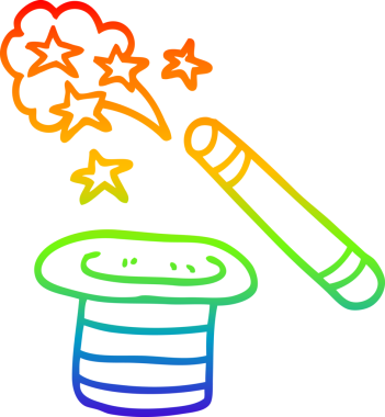 Gökkuşağı gradyan çizgi çizimi Bir insan tarafından çizilmiş şapka ve değnek