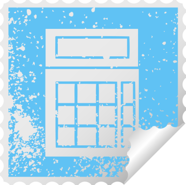 Bir insan tarafından çizilmiş okul hesap makinesinin kare soyma etiketi.