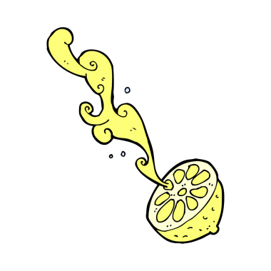 Bir insan tarafından çizilmiş limon fışkırtan çizgi film.